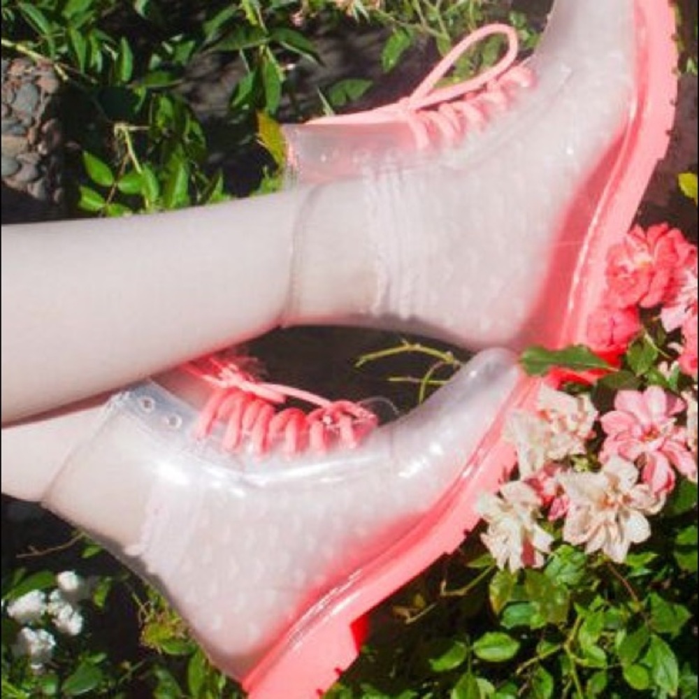Clear Plastic Neon Pink Doc Martin style Rain Boot